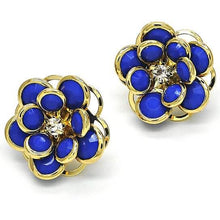 Load image into Gallery viewer, 18k Gold Filled High Polish Finsh Sapphire Hibiscus Crystal Stud Earring