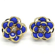 Load image into Gallery viewer, 18k Gold Filled High Polish Finsh Sapphire Hibiscus Crystal Stud Earring