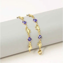 Load image into Gallery viewer, 18k Gold Plated Elephant Blue Evil Eye Anklet