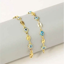 Load image into Gallery viewer, 18k Gold Plated Mariner Light Blue Evil Eye Crystal Anklet