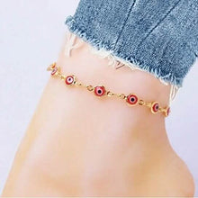 Load image into Gallery viewer, 18k Gold Plated Red Evil Eye Anklet