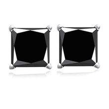 Load image into Gallery viewer, 18k White Gold High Polish Finish Black Square Stud Set Unisex Earrings