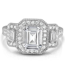 Load image into Gallery viewer, 18k White Gold Tri Stone Emerald Cut Cubic Zirconia Ring