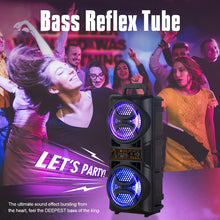 Load image into Gallery viewer, Portable Bluetooth Speaker with Subwoofer Bass, Dual 6.5" LED Woofers and Microphone