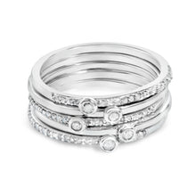 Load image into Gallery viewer, Sterling Silver 3/8 Cttw Diamond Bezel and Pave Set Stackable Ring Set