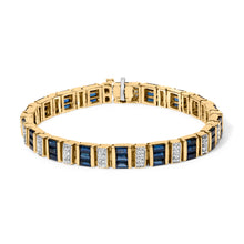 Load image into Gallery viewer, 14K Yellow Gold 2/5 Cttw Diamond & 8.0 Cttw Baguette Cut Blue Sapphire Alternating Link Bracelet (G-H Color, VS1-VS2 Clarity) - 7" Inches