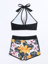Load image into Gallery viewer, Bikini Floral Halter Neck 2 Piece Swimsuit for Women – Elegant Backless Bikini Set with Tie-Neck Bow and High Waist Shorts Bottoms – Stretchy and Comfortable Summer Swimwear for Beach Pool and Vacation