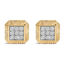 Load image into Gallery viewer, 10K Yellow Gold Plated .925 Sterling Silver 1/6 Cttw Diamond Textured Halo Stud Earrings