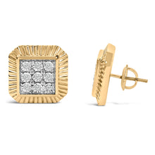 Load image into Gallery viewer, 10K Yellow Gold Plated .925 Sterling Silver 1/6 Cttw Diamond Textured Halo Stud Earrings