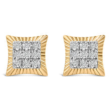 Load image into Gallery viewer, 10K Yellow Gold Plated .925 Sterling Silver 1/4 Cttw Diamond Textured Halo Stud Earrings