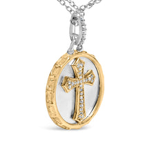 Load image into Gallery viewer, 14K Yellow Gold Plated Sterling Silver 1/10 Cttw Diamond Cross Medallion Pendant Necklace