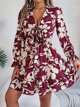 Load image into Gallery viewer, Feminine Lilac Ruffled Printed Long Sleeve Dress Summer Cute Midi Dress