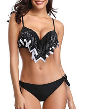Load image into Gallery viewer, Tropical Bikini Bottom Padded Ruffled Top Push Up Bikini Swimsuit For Women Underwire Bikini Top Ruffle Padded Two Piece Bathing Suits Teen Girls Two Piece Swimsuit Women Cross Back Bathing Suit Swimwear