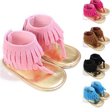 Load image into Gallery viewer, Baby Summer Newborn 0-18M Infant Baby Girls Children's Sandals Summer New Retro Tassel Flannel Baby Shoes Solid Non-slip