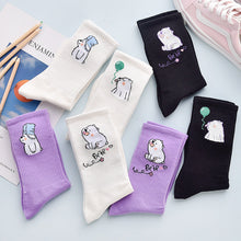 Load image into Gallery viewer, 4Pair Spring And Summer Combed Out Of Pure Cotton Socks Mid Waist Fashion Bear Socks Cute Animal Socks Kawaii Cute Cartoon Purple College Socks For Men And Women