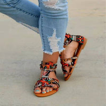 Load image into Gallery viewer, Women's Sandals Summer Shoes Leather Sandals Flats Summer Woman Beach Sandals Arch Support Casual Comfort Retro Slip On Summer Sandal Ladies Casual Beach Flats