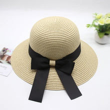 Load image into Gallery viewer, Summer Cap Black Ribbon Decorate Wavy Straw Hat For Girls Hat Kids Sun Cap Baby Beach Hats for Girls