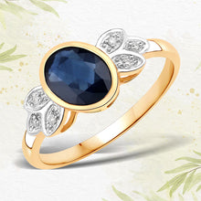 Load image into Gallery viewer, 1.56 Carat Genuine Blue Sapphire and White Diamond 14K Yellow Gold Ring