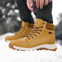 Load image into Gallery viewer, Brown Winter Mens Snow Boots Warm Plush Boots Waterproof Leather Ankle Boots Fashion Outdoor Non-slip Men's Hiking Boots Winter Ankle Snow Hiking Boots Warm Water Resistant Sport Shoes