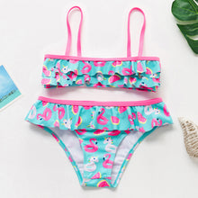 Load image into Gallery viewer, 3-16Y Cartoon Two-piece Girls Swimwear Ruffle Swimsuit Bikini Set One Shoulder Beachwear Princess Two Piece Bathing Suit Children Swimwear Girls Swimsuit Bikini Set