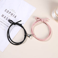 Load image into Gallery viewer, 2PCS Magnetic Bracelet Stainless Steel Love Heart Charm Couple Bracelets For Friend Braid Rope Bracelets Magnet Adjustable Rope Matching Bracelet Love Bracelet Couples 2 Pieces Relationship Magnetic Bracelet