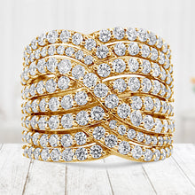 Load image into Gallery viewer, 10K Yellow Gold 3.0 Cttw Diamond Eight-Row Bypass Crossover Statement Band Ring (H-I Color, I2-I3 Clarity) - Size 7