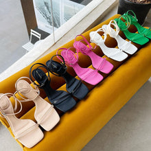Load image into Gallery viewer, Colorful Women Sandals Slides Slippers Square Open Toe Slip On Thin Mid Heels Pumps Casual Narrow Band Open Toe Sandals Flip Flops Slip On Fashion Dress Heels Back High Heel Slide Slipper