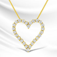 Load image into Gallery viewer, 14K Yellow Gold Plated .925 Sterling Silver 2.00 Cttw Shared Prong-Set Round Brilliant-Cut Diamond Open Heart 18" Pendant Necklace (K-L Color, I2-I3 Clarity)