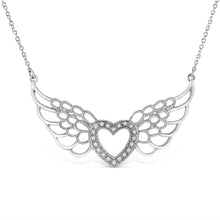 Load image into Gallery viewer, .925 Sterling Silver Pave-Set Diamond Accent Fairy Wing 18" Heart Pendant Necklace (I-J Color, I1-I2 Clarity)