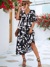 Load image into Gallery viewer, Black White Printed Balloon Sleeve Dress Elegant & Chic Casual Wear For Summer