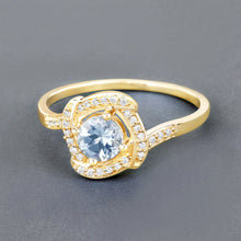 Load image into Gallery viewer, 0.46 Carat Genuine Aquamarine and White Diamond 14K Yellow Gold Ring