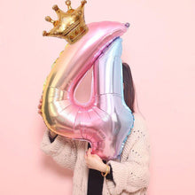 Load image into Gallery viewer, Luxury Gradient Modern 32inch Rainbow number Foil Balloons For Birthday party Decorations Kids Rose Ballons With Crown From 0-9 Numbers