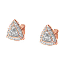 Load image into Gallery viewer, 14K Rose Gold over .925 Sterling Silver Diamond-Accented Trillion Shaped 4-Stone Halo-Style Stud Earrings (H-I Color, I2-I3 Clarity)