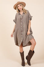 Load image into Gallery viewer, Mineral Wash Cotton Gauze Mini Shirt Dress For Women β Casual, Relaxed Fit with Charming Ruffle Sleeves and Practical Pockets