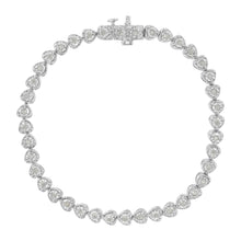 Load image into Gallery viewer, .925 Sterling Silver 1.0 Cttw Miracle Set Diamond Heart-Link 7" Tennis Bracelet (I-J Color, I2-I3 Clarity)