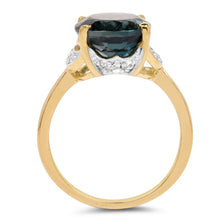 Load image into Gallery viewer, 14K Yellow Gold Plated 6.09 Carat Genuine London Blue Topaz & White Diamond .925 Sterling Silver Ring