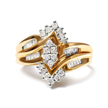 Load image into Gallery viewer, 10K Two-Toned 1/2 Cttw Round And Baguette-Cut Composite Pear Head Diamond Ring (H-I Color, I2-I3 Clarity) - Ring Size 7