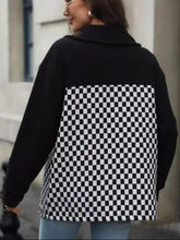 Load image into Gallery viewer, Black Checkered Snap Down Long Sleeve Jacket Stylish & Functional Buttoned Outerwear