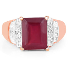 Load image into Gallery viewer, 14K Rose Gold Plated 4.26 Carat Genuine Glass Filled Ruby and White Topaz .925 Sterling Silver Ring