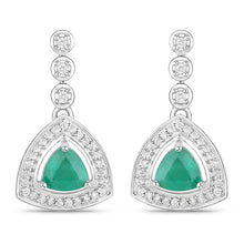 Load image into Gallery viewer, 1.39 Carat Genuine Zambian Emerald and White Diamond 14K White Gold Earrings