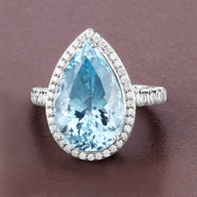 Load image into Gallery viewer, 13.42 Carat Genuine Aquamarine and White Diamond 14K White Gold Ring