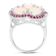 Load image into Gallery viewer, 4.66 Carat Genuine Ethiopian Opal and Ruby .925 Sterling Silver Ring