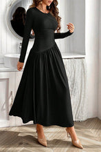 Load image into Gallery viewer, Ruched Round Neck Long Sleeve Dress Chic & Figure-Flattering Dress For Women Luxury Black Dress