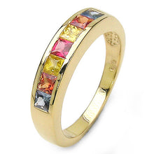 Load image into Gallery viewer, 14K Yellow Gold Plated 1.26 Carat Genuine Multi Sapphire .925 Sterling Silver Ring