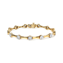 Load image into Gallery viewer, 10K Yellow Gold Plated .925 Sterling Silver 1.0 Cttw Miracle Set Diamond Bezel Style Station Link Bracelet (H-I Color, I3 Clarity) - Size 7"