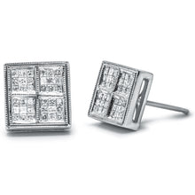 Load image into Gallery viewer, 14K White Gold 1/2 Cttw Princess Diamond Composite Box Shape Milgrain Stud Earrings (H-I Color, SI1-SI2 Clarity)