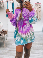 Load image into Gallery viewer, Full Size Tie-Dye Round Neck Long Sleeve Dress Trendy & Comfortable Casual Dress for Women