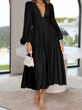 Load image into Gallery viewer, Lightweight Deep V-Neck Balloon Sleeve Maxi Dress Elegant & Flowing Silhouette Unique Dress