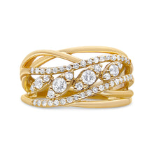 Load image into Gallery viewer, 10K Yellow Gold 1/2 Cttw Round-Cut Multi Row Diamond Split Shank Cocktail Ring (H-I Color, SI2-I1 Clarity) - Size 7