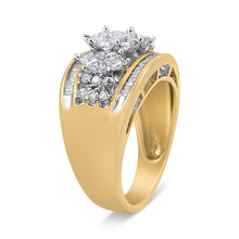 Load image into Gallery viewer, 10K Yellow and White Gold 1 1/2 Cttw Pear Shaped 3 Stone Style Diamond Ring Band (H-I Color, SI1-SI2 Clarity) - Ring Size 7
